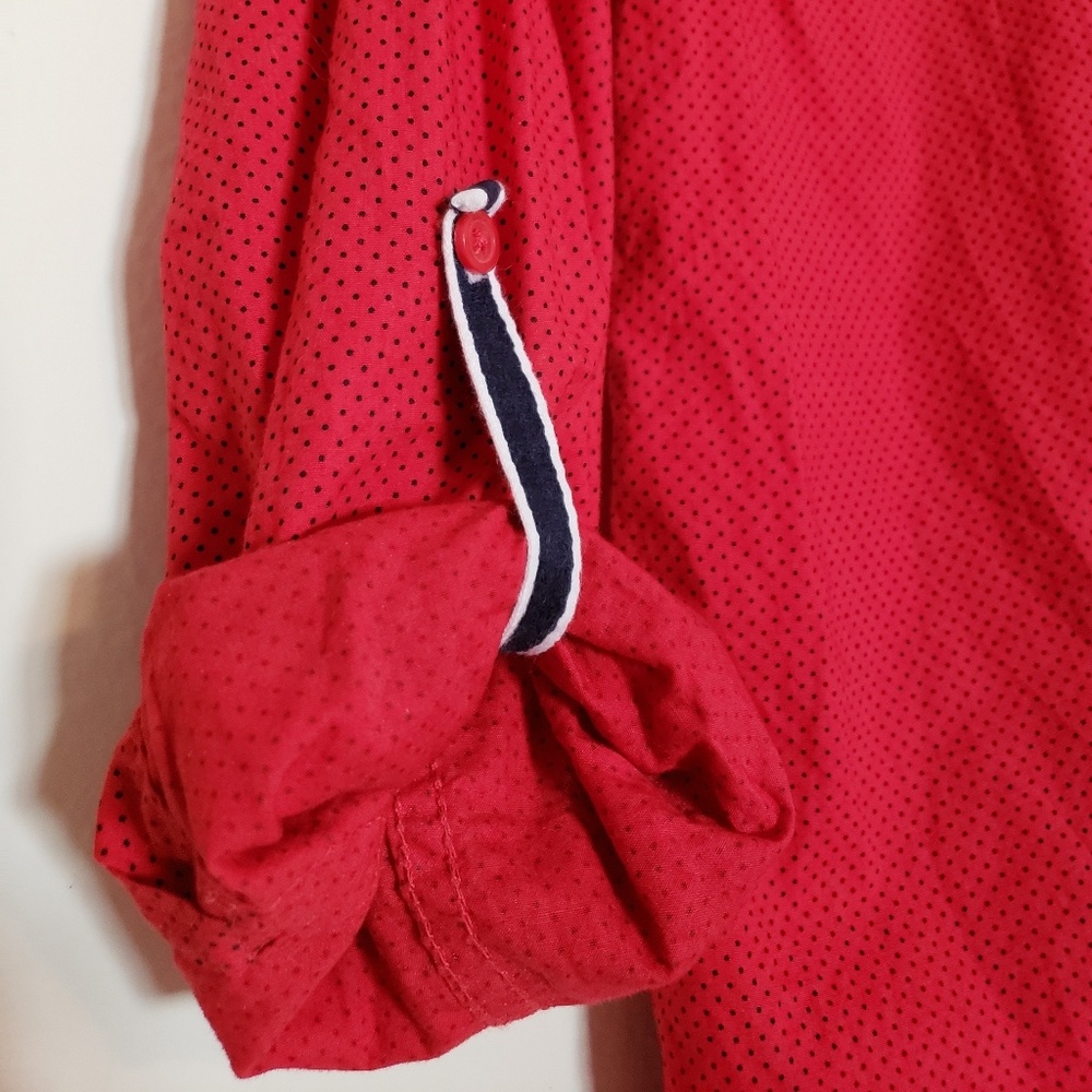 Tommy Hilfiger Red Button Down with Navy Accents - Picture 2 of 7